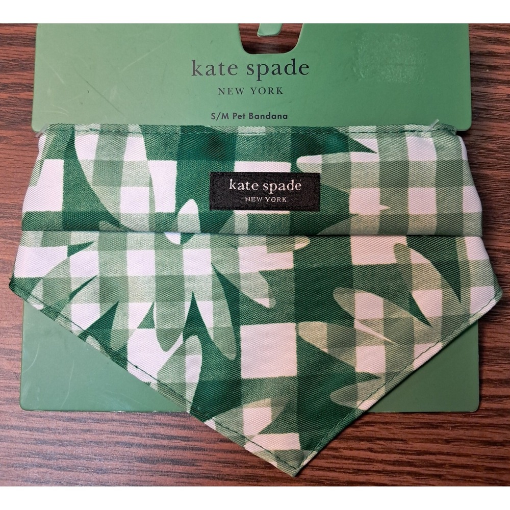 Kate Spade Dog Bandana, Green and White, S/M, 22"‎ x 7.5"